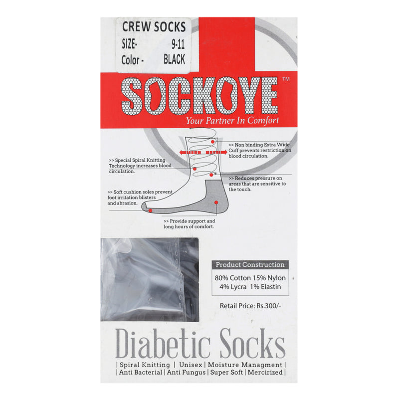 Diabetic Sock Crew Black (9-11) 1's