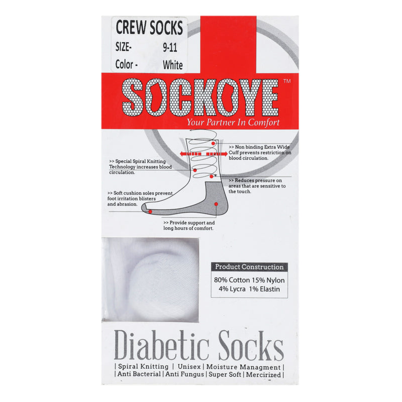 Diabetic Sock Crew White (9-11) 1's