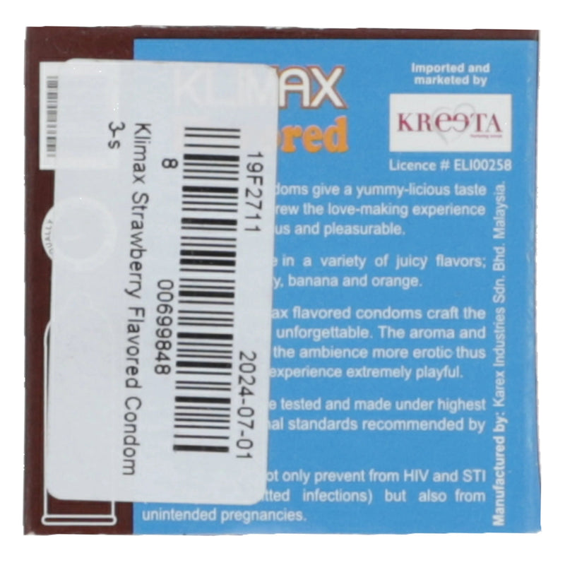 Klimax Strawberry Flavored Condom 3's